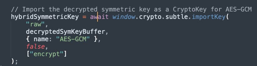 Figure 15 - Importing Symmetric Encryption Key Fig15 Kirk Web Crypto