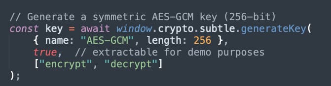 Figure 2 - Generating Symmetrical Key Fig2 Kirk Web Crypto